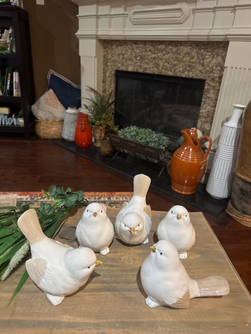 Set of 5 Glazed Ceramic Birds